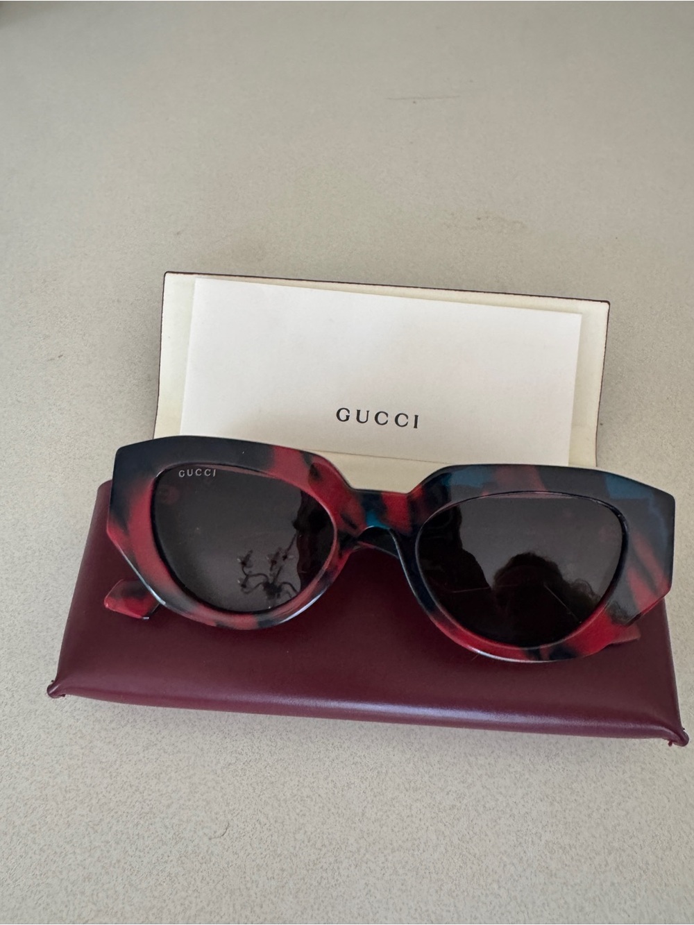 Gucci Red and Black Tortoiseshell Cat Eye Sunglasses